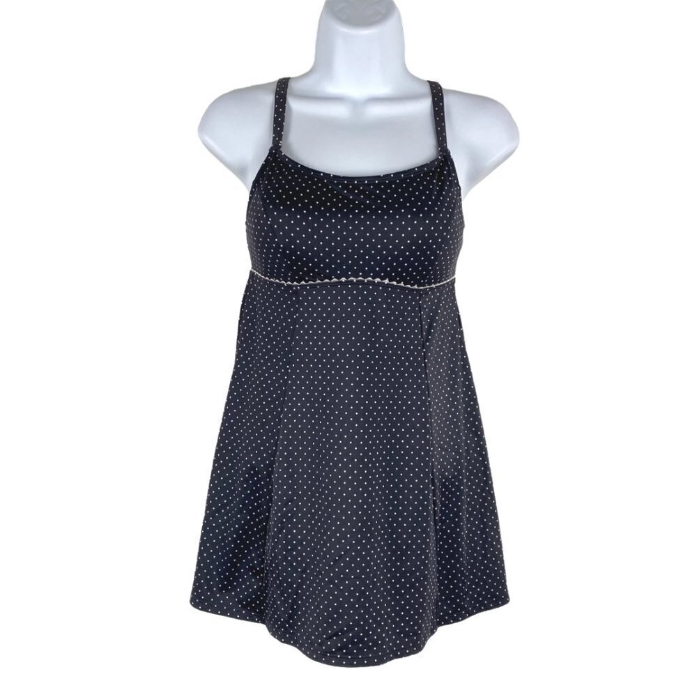 L.L. Bean One Piece Swimsuit Dress Polka Dot Black White Women's‎ Size 8